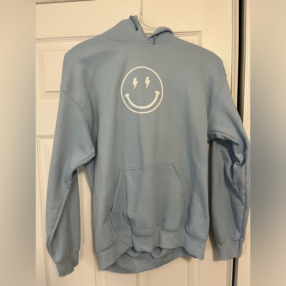 Light blue smiley face hoodie